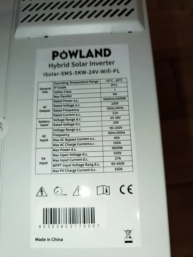 POWLAND ISolar-SMS-5KW-P-24V(9KW в байпасі) гібридний інвертор — фото 7
