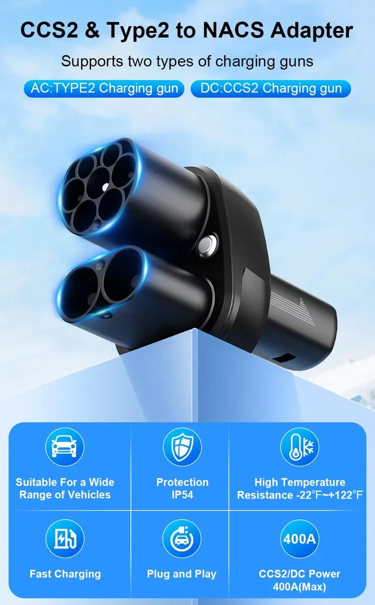 Преміум адаптер Tesla NACS - CCS2 + Type 2 Ipengen | AC+DC 400A 250кВт | Швидка та повільна зарядка | Для Tesla USA NACS — фото 4