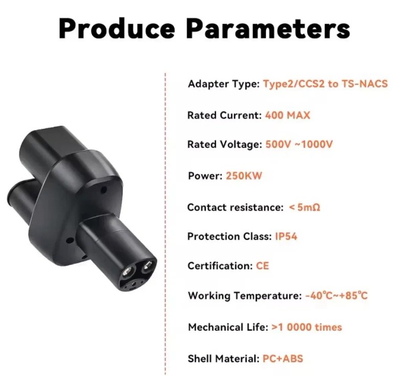 Преміум адаптер Tesla NACS - CCS2 + Type 2 Ipengen | AC+DC 400A 250кВт | Швидка та повільна зарядка | Для Tesla USA NACS — фото 7