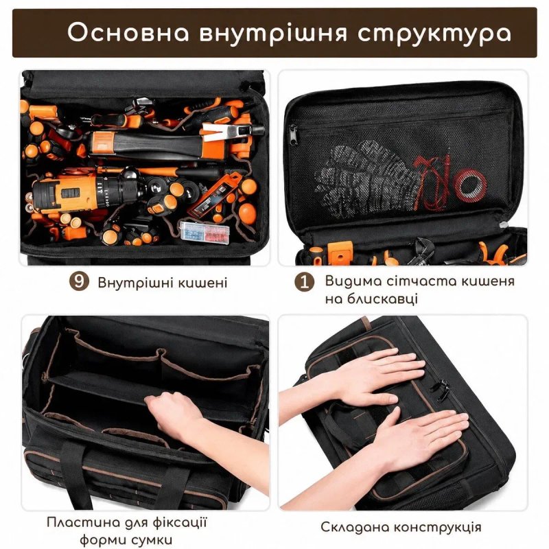 Професійна сумка-органайзер для інструментів 17″, 43×27×25 см, 13 кишень Велика/большая сумка для інструментів/инструментов/інструменту — фото 3