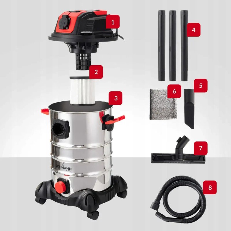 Промисловий пилосос Lehmann 30л. 3500W. + розетка. Будівельний пилосос. Вологе і сухе прибирання. — фото 2