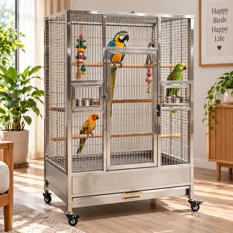 Просторная клетка для птиц из нержавеющей стали AIS 304 — 80 × 50 × 110 см — фото 5