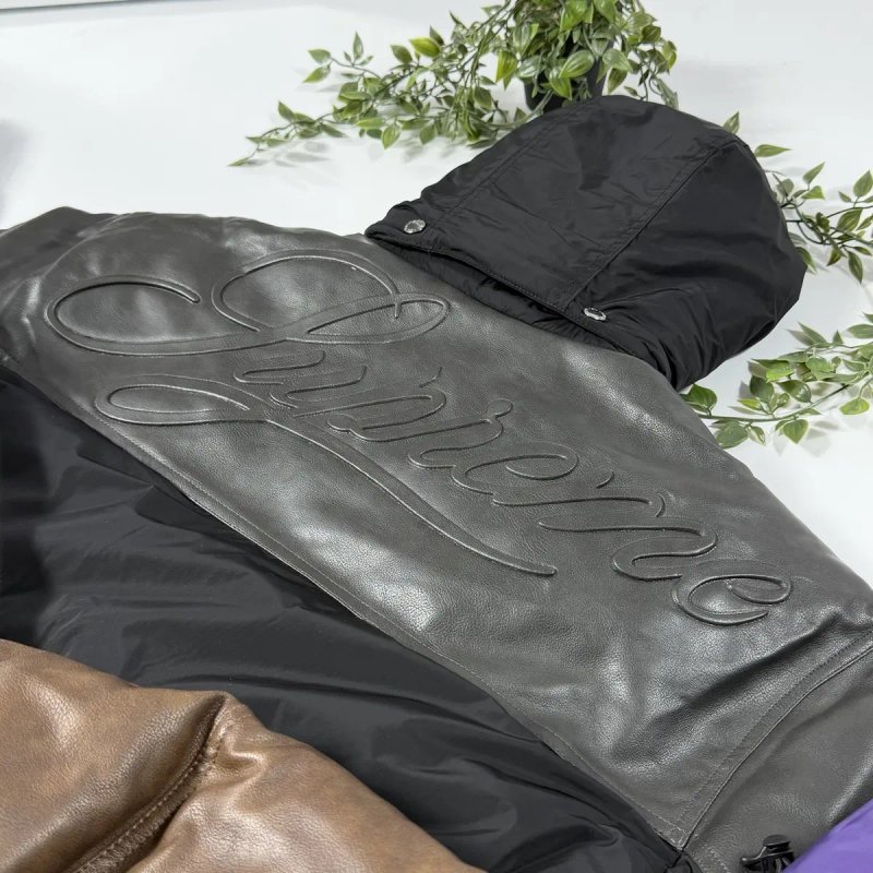 Пуховик Supreme Leather Yoke Puffer S-XL пухан супрім суприм шкіряне лого кожаный пуховик куртка на зиму — фото 2