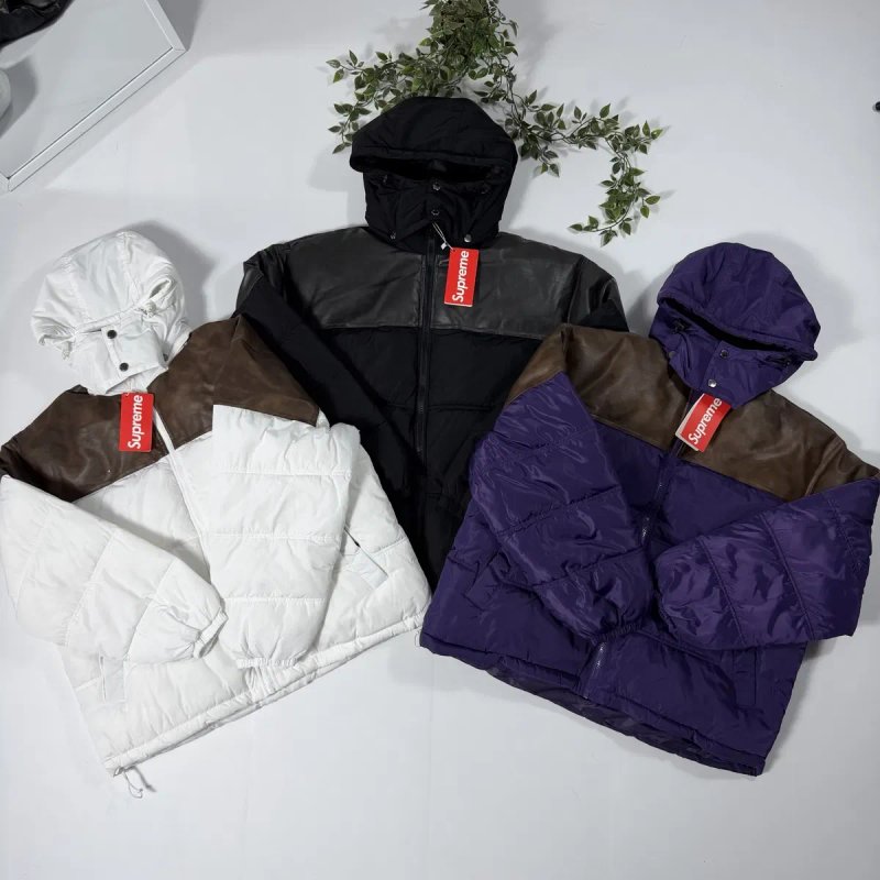 Пуховик Supreme Leather Yoke Puffer S-XL пухан супрім суприм шкіряне лого кожаный пуховик куртка на зиму — фото 3