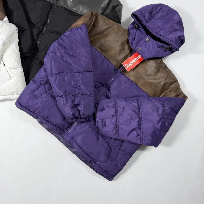 Пуховик Supreme Leather Yoke Puffer S-XL пухан супрім суприм шкіряне лого кожаный пуховик куртка на зиму — фото 4