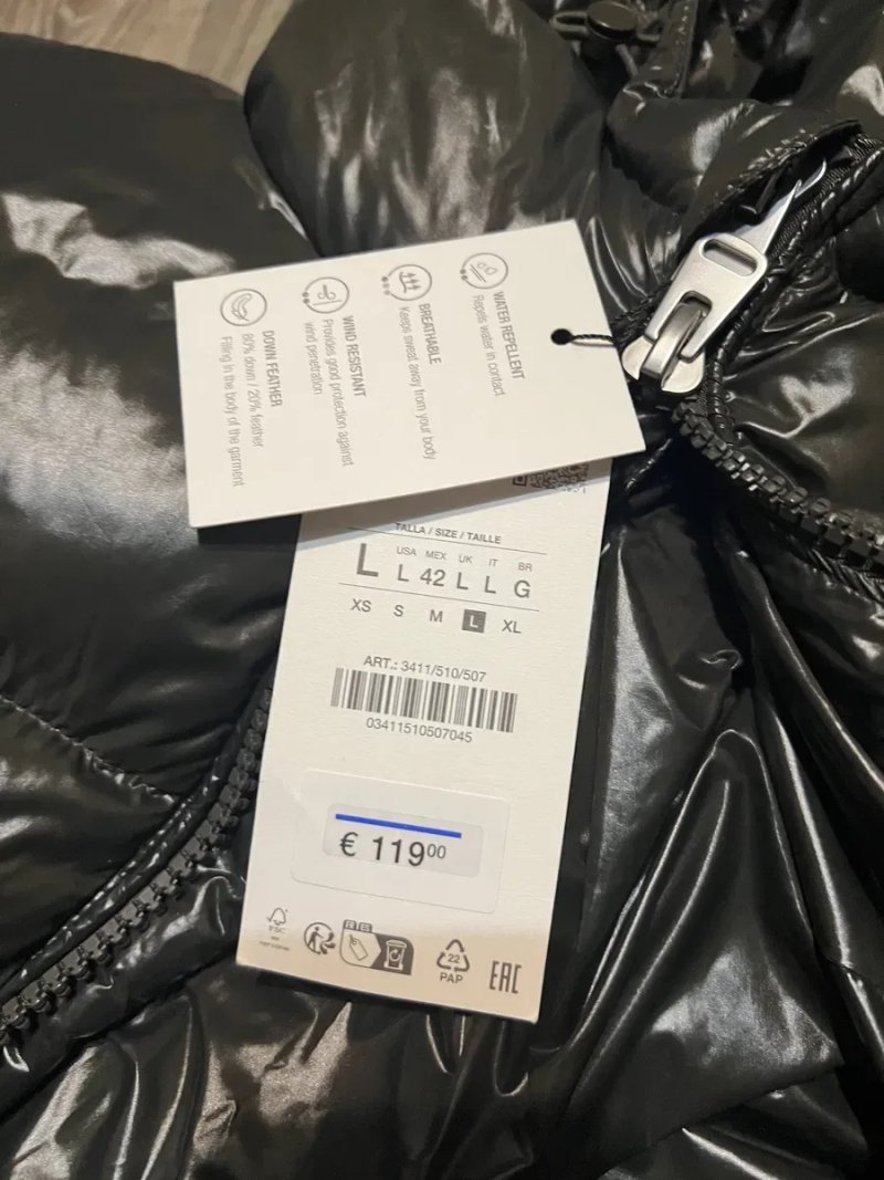 Пуховик zara puffer black jacket пухан куртка — фото 3