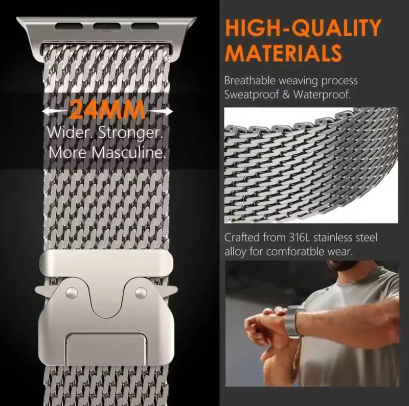 Ремінець New Milanese Loop для Apple Watch з застібкою і з крупним плетінням на 49 46 45 44мм міланська петля металевий ремінець металлический ремешок — фото 7