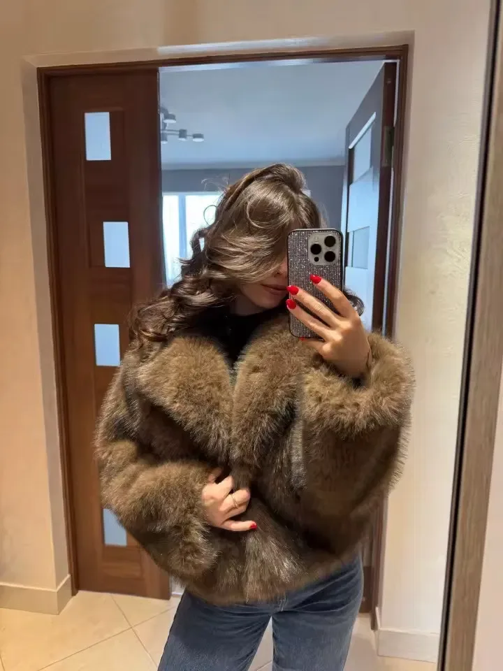 Розкішна шуба в шоколадному кольорі еко шуба в топ якості Zara — фото 3