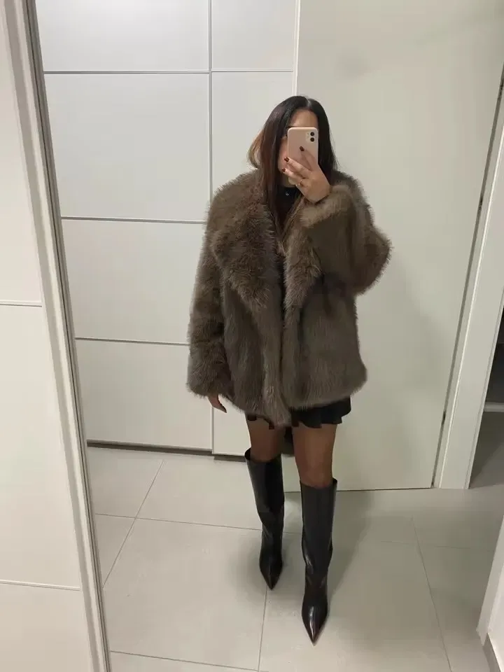 Розкішна шуба в шоколадному кольорі еко шуба в топ якості Zara — фото 5