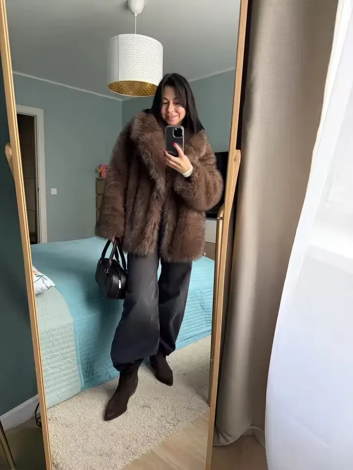 Розкішна шуба в шоколадному кольорі еко шуба в топ якості Zara — фото 6