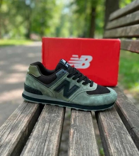 Розпродаж ! р. 43, 45 Кросівки New Balance 574 Khaki Black — чоловічі Нью Беланс 574 хакі, замшеві, дихаючі, легкі