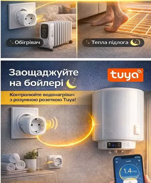 Розумна Wi-Fi розетка Tuya 20A | Смарт розетка | Таймер | Моніторинг | Alexa Google | Нічний тариф — фото 2
