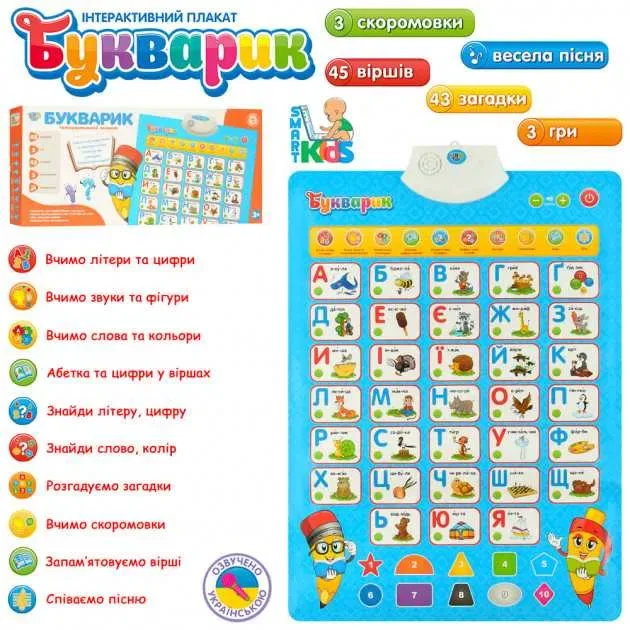 Сенсорний інтерактивний навчальний плакат букварик Limo Toy 7031 UA-CP плакат алфавіт інтерактивна абетка плакат алфавіт,интерактивный плакат алфавит — фото 3