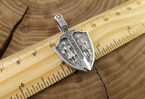 Серебряная подвеска, кулон щит с архангелом Михаилом. Срібний підвісок