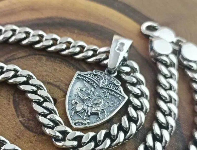 Серебряная подвеска, кулон щит с архангелом Михаилом. Срібний підвісок — фото 6