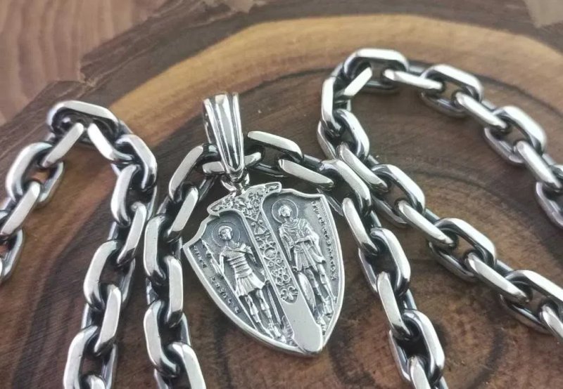 Серебряная подвеска, кулон щит с архангелом Михаилом. Срібний підвісок — фото 7