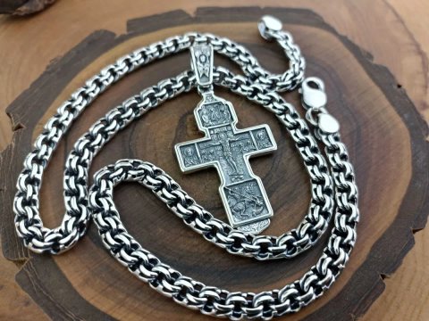 Серебряная цепочка Бисмарк и серебряный крест. Ланцюг Бісмарк хрест