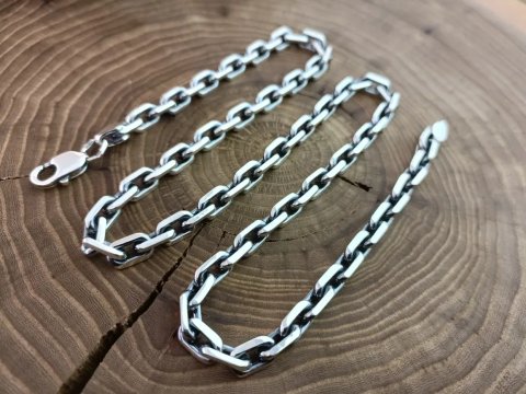Серебряная Якорная цепочка с гранями. Ланцюг срібний чоловічий Якір