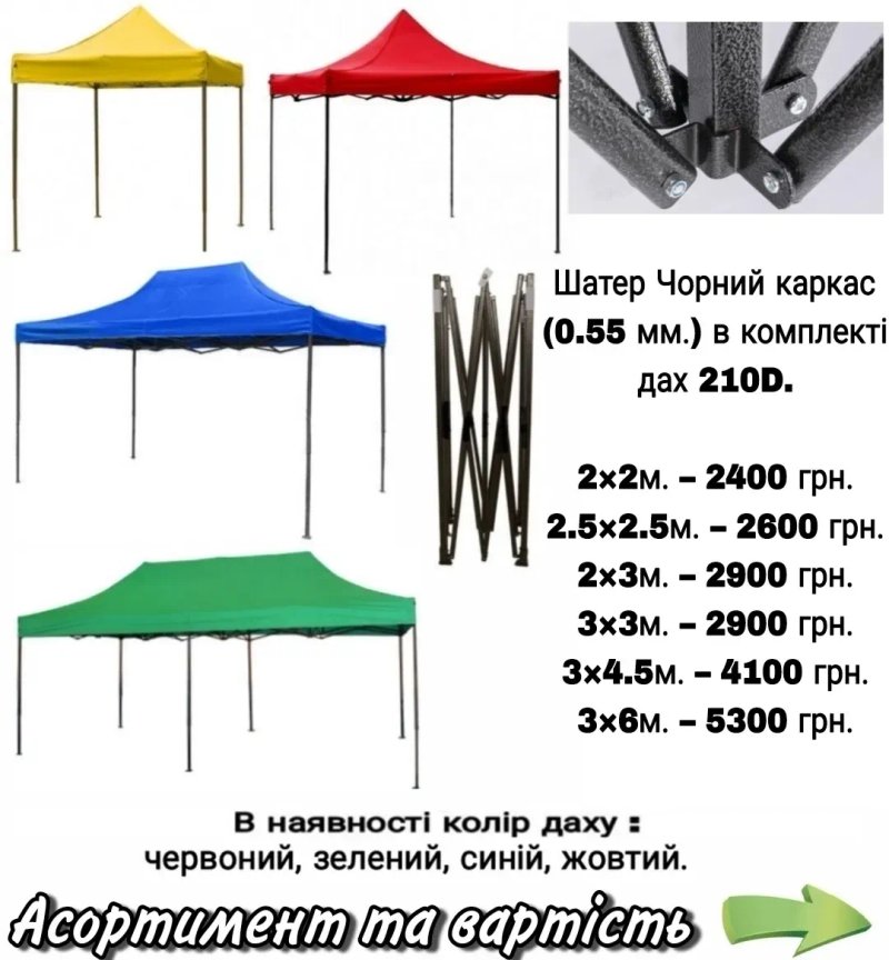 Шатер, палатка, намет ПОСИЛЕНИЙ 2×3 PRO( 0.9) Білий каркас — фото 4