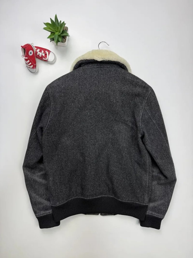 Шерстяная куртка авиатор Sandro Paris Shearling-Collar Herringbone Aviator Jacket size S — фото 3