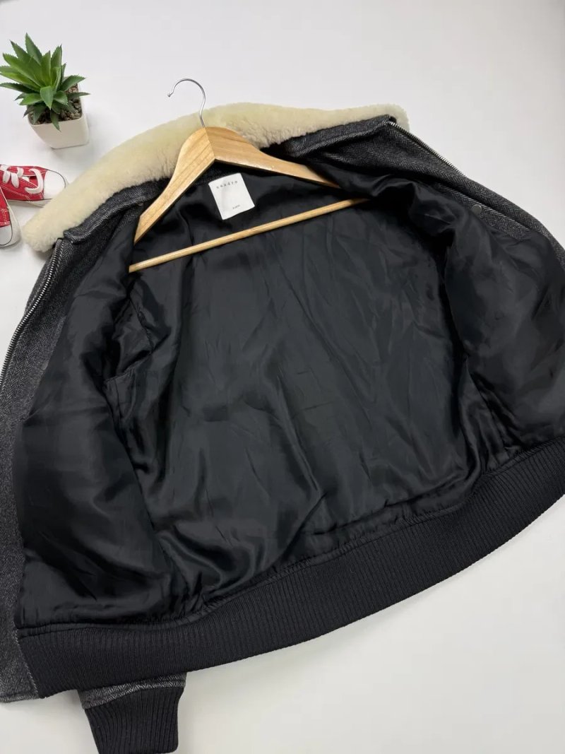 Шерстяная куртка авиатор Sandro Paris Shearling-Collar Herringbone Aviator Jacket size S — фото 5
