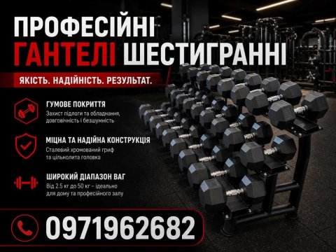 Шестигранні гантелі обрезинені для залу | Гантелі для фітнесу та тренувань