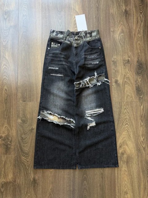 Широкі Джинси Distressed Camo Чорні Камуфляжні Рвані BAGGY Y2K SK8