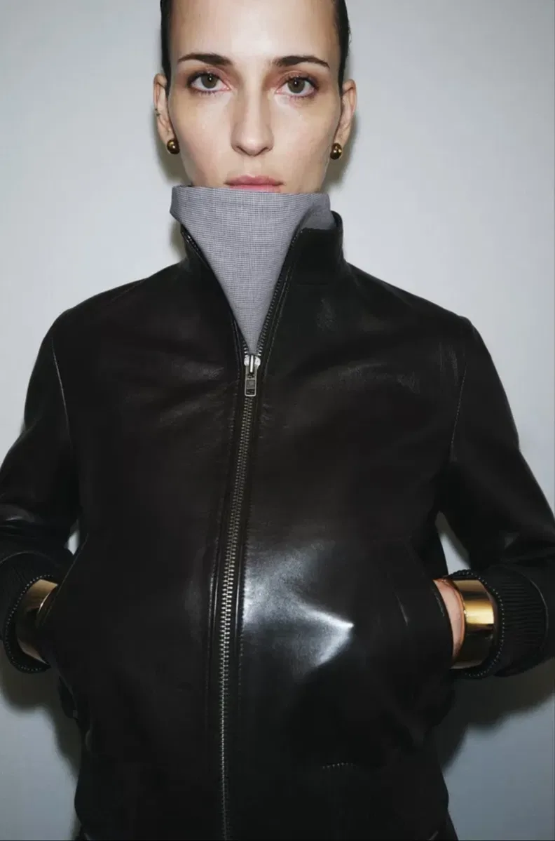 Шкіряна куртка бомбер Zara 100% шкіра ягня — фото 3