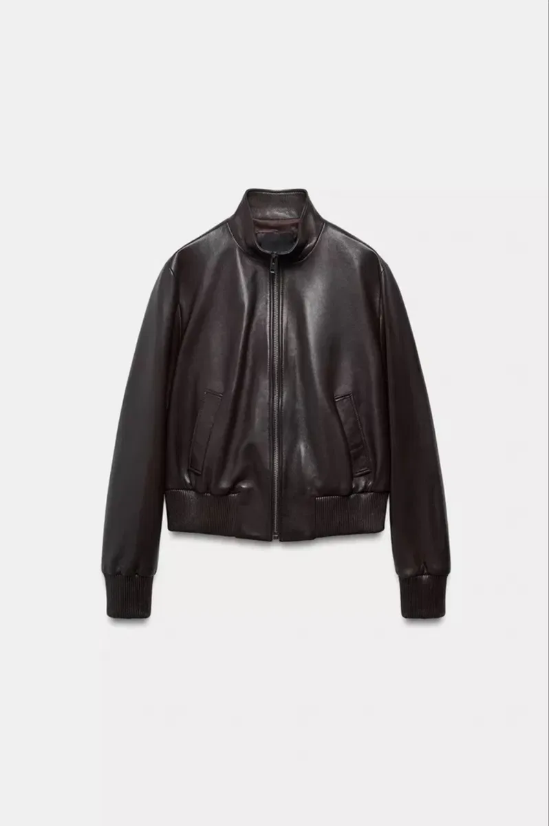 Шкіряна куртка бомбер Zara 100% шкіра ягня — фото 4