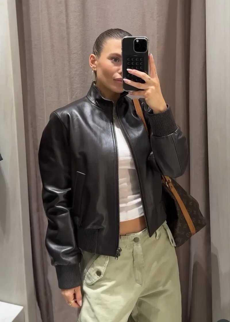 Шкіряна куртка бомбер Zara 100% шкіра ягня — фото 6