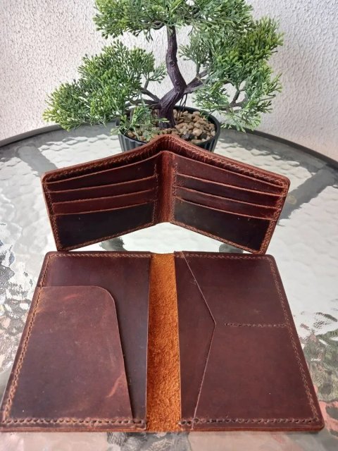 Шкіряний набір handmade: портмоне та гаманець | Натуральна шкіра