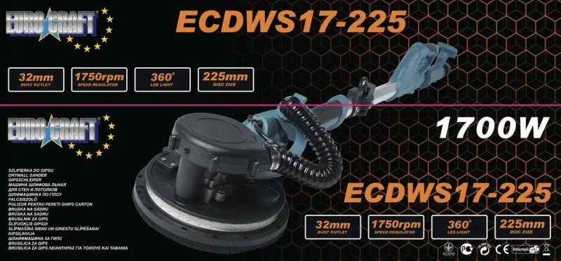 Шлифмашина для стен и потолков жираф Euro Craft ECDWS17-225 Польша (Пылесос встроенный , мешок да сбору пыли , качество и мощность !! ) — фото 8