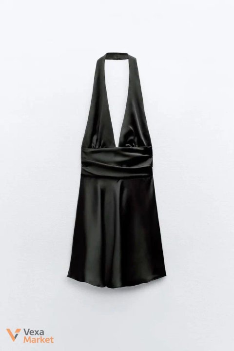 Шовковиста чорна сукня Zara з декольте halter-neck та бантом L