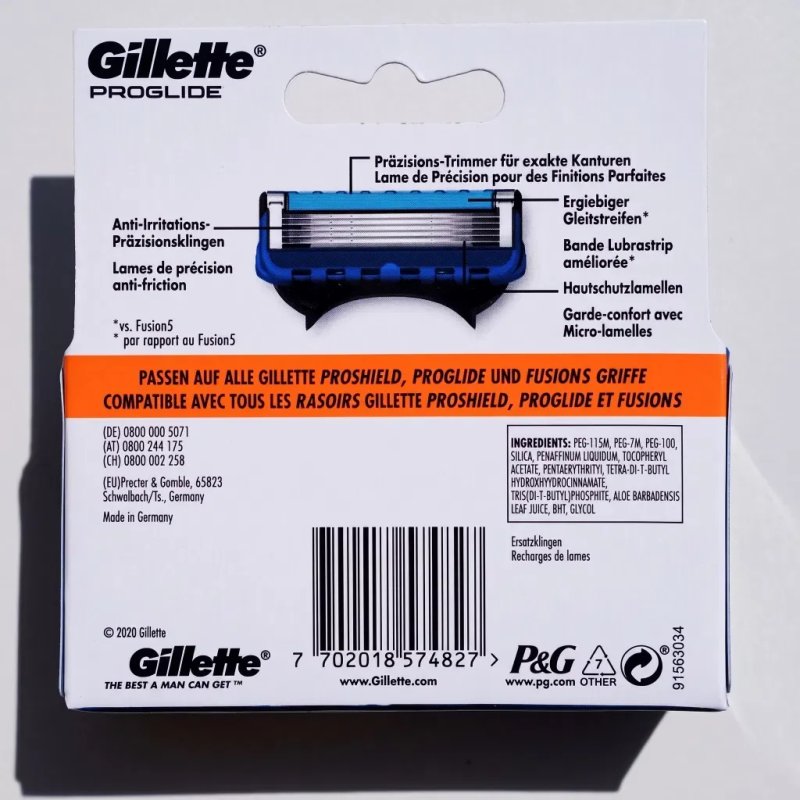 4 шт Змінні касети Gillette Fusion ProGlide (вир. Німеччина), картриджі леза - 100% оригінал — фото 2