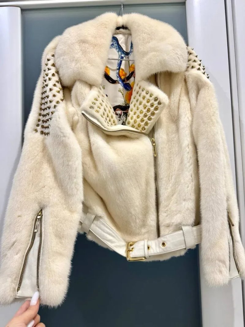 Шуба из меха Норки Phillip Plein в молочном  цвете и качестаенной фурн тары riri — фото 3