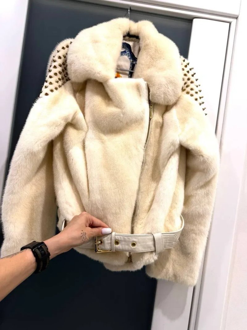 Шуба из меха Норки Phillip Plein в молочном  цвете и качестаенной фурн тары riri — фото 4