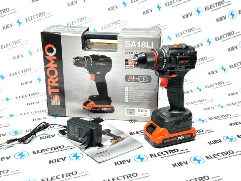 Шуруповерт бесщеточный STROMO SA18Li (50Нм/ 20В /10 мм/Кейс набор)