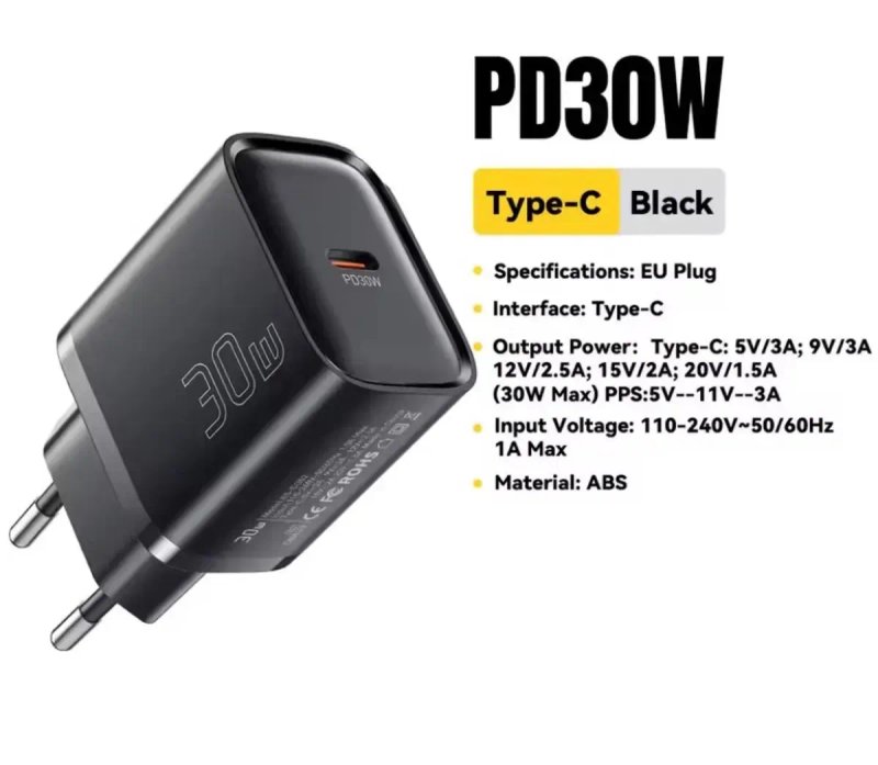 Швидка зарядка Essager 30w потужний універсальний зарядний пристрій GAN 33w 65w 67w Baseus Toocki Asometech для ноутбука телефона планшета повербанка — фото 2