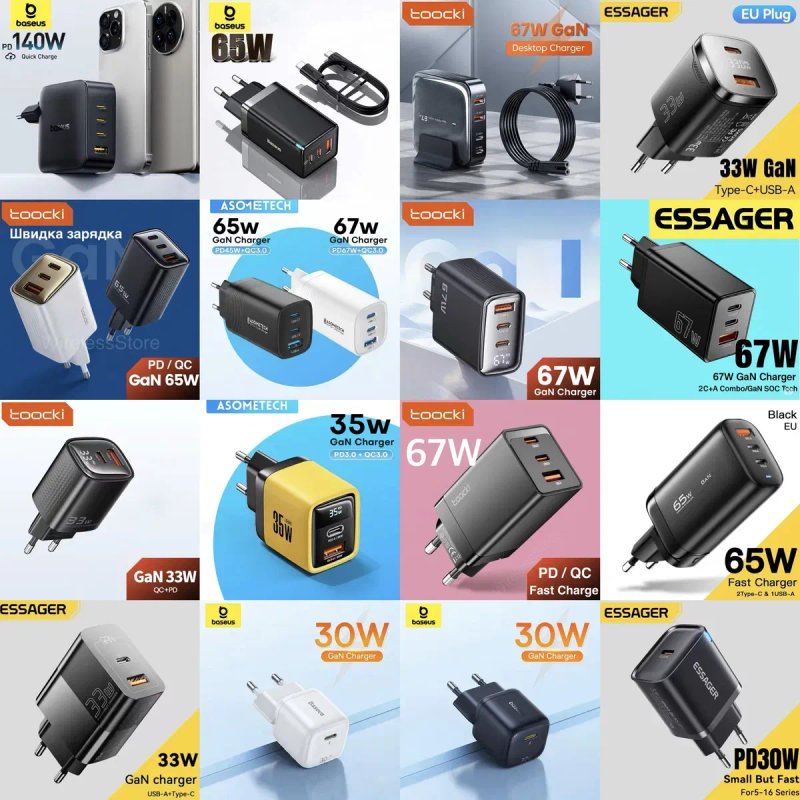 Швидка зарядка Essager 30w потужний універсальний зарядний пристрій GAN 33w 65w 67w Baseus Toocki Asometech для ноутбука телефона планшета повербанка — фото 4