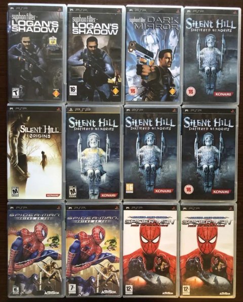 Sony PSP: Silent Hill Shattered Memories, Origins Tekken Spider-Man Web of Shadows, Manhunt 2, GTA Vice City Stories Scarface, X-Men Origins Wolverine