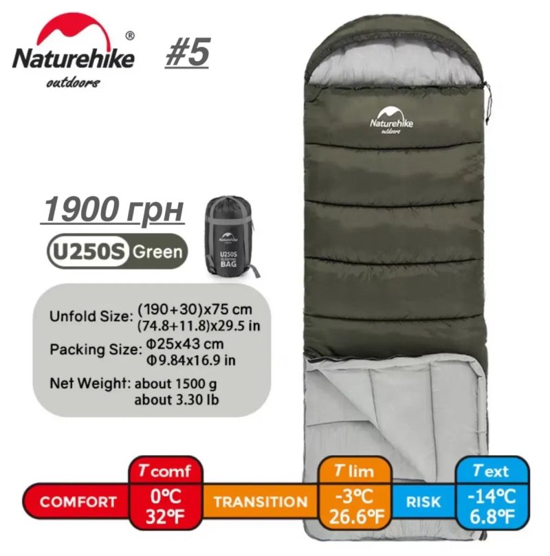 Спальний мішок Naturehike LW180 XL U250 U250S U350S — фото 5