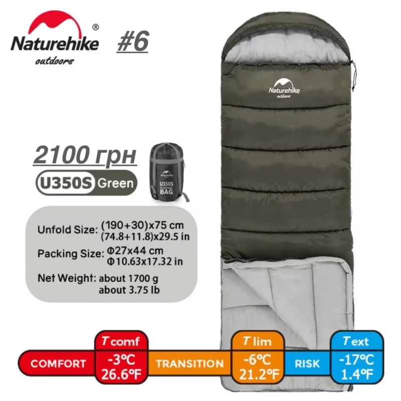 Спальний мішок Naturehike LW180 XL U250 U250S U350S — фото 6
