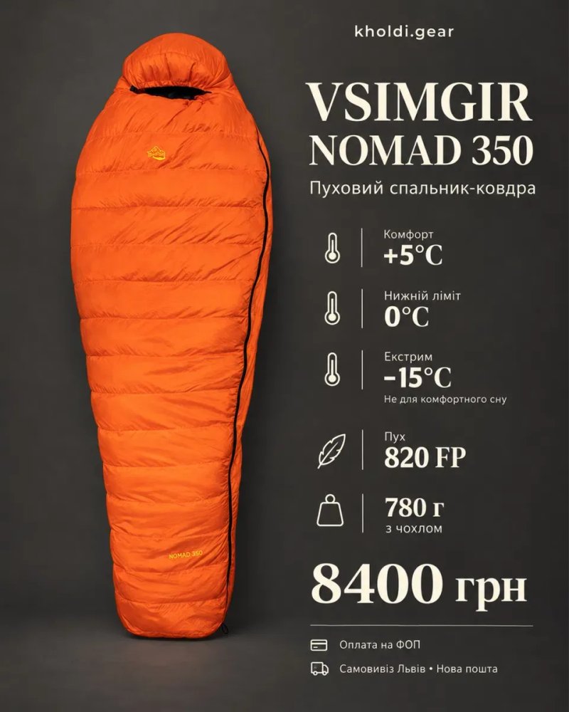 Спальний мішок пуховий ультралайт VsimGir Nomad 350 0 комфорт — фото 2