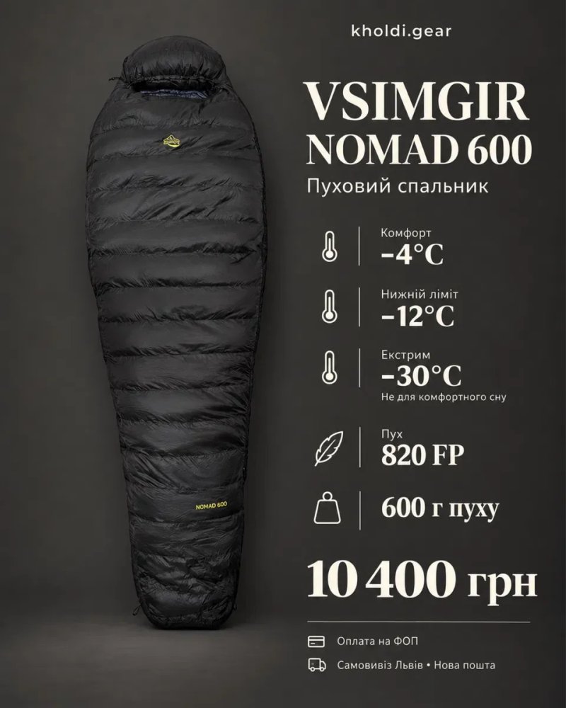 Спальний мішок пуховий VsimGir Nomad 600 FP820 комфорт −4°C — фото 2