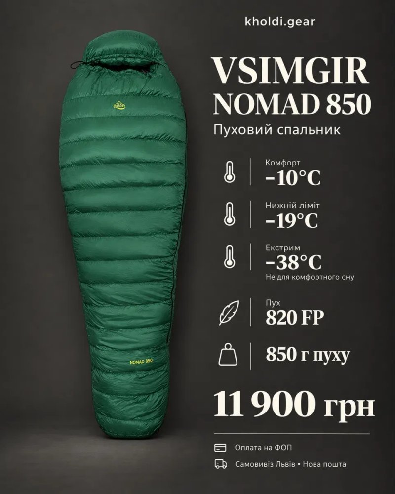 Спальний мішок пуховий зимовий VsimGir Nomad 850 комфорт −10°C — фото 2