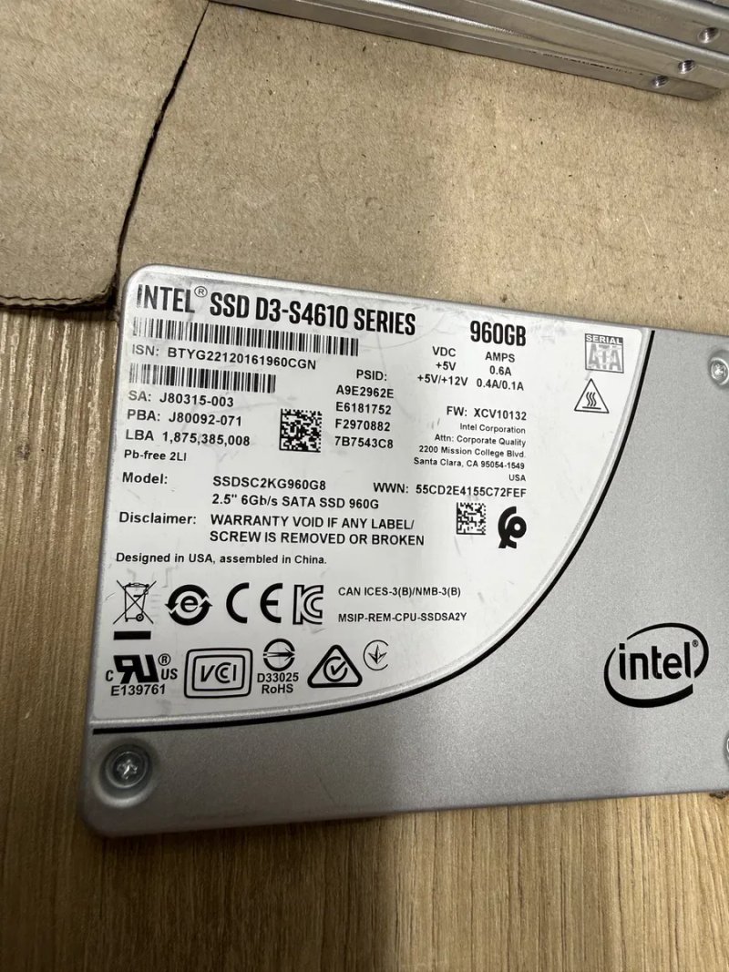 SSD диски SATA 960Gb корпоративного класу HPE p/n: 866615-003/ Intel SSD D3-S4610 960Gb — фото 2