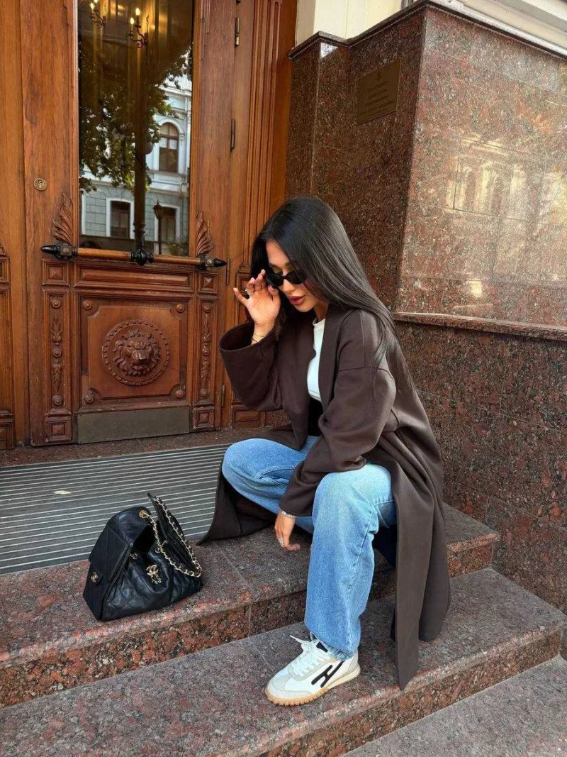 стильне осіннє пальто з кашеміру женский кардиган оверсайз из кашемира миди с поясом стильний тренч — фото 4