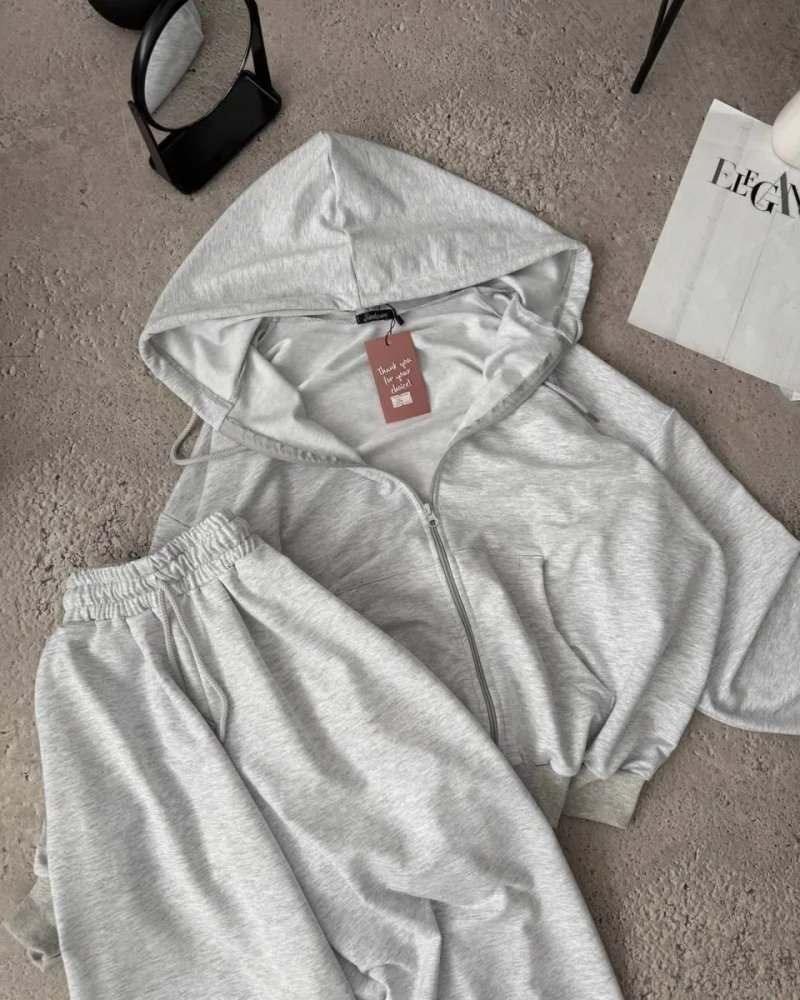 Стильний спортивний костюм oversize/зіп худі на змійці + штани/оверсайз костюм сірий — фото 5
