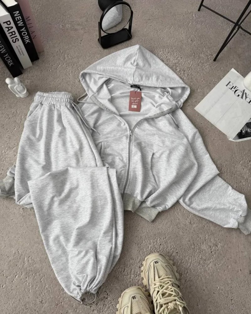 Стильний спортивний костюм oversize/зіп худі на змійці + штани/оверсайз костюм сірий — фото 6