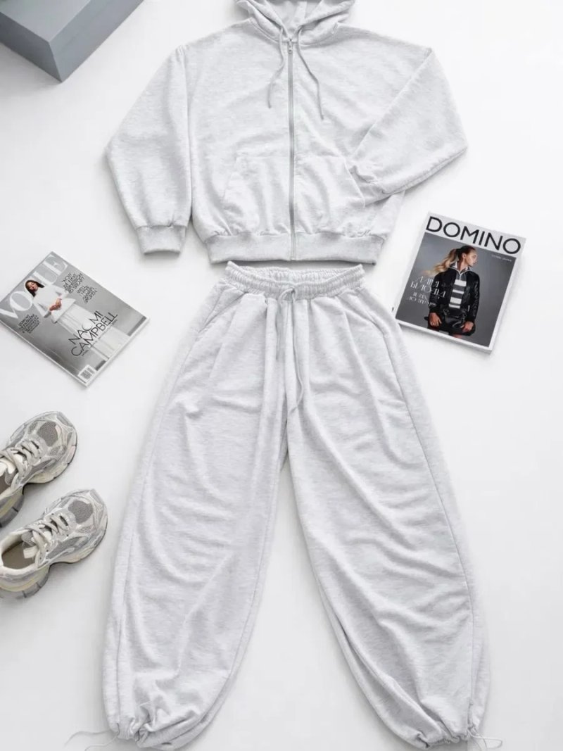 Стильний спортивний костюм oversize/зіп худі на змійці + штани/оверсайз костюм сірий — фото 8
